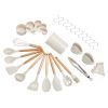 Kitchen Cooking Utensils Set, 34 PCS Silicone Spatula Set with Holder, 428 Fahrenheit Heat Resistant Gadget Spoons Tools, Wooden Handle