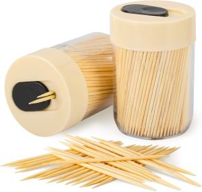 Sturdy Safe Toothpick Holder with 800 Natural Wood Toothpicks for Teeth Cleaning, Unique Home Design Decoration, Unusual Gift, 2 Pack, Beige