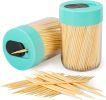 Sturdy Safe Toothpick Holder with 400 Natural Wood Toothpicks for Teeth Cleaning, Unique Home Design Decoration, Unusual Gift, 2 Pack