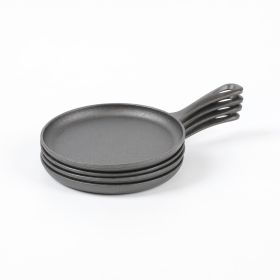 HAWOK 4 Pcs Cast Iron Mini Griddle, 6.3''Round Cast Iron Griddle Pan, Pre-seasoned Oven Safe Cookware for Camping, Indoor and Outdoor Use, Black
