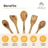 Olive Wood Kitchen Utensil Set - 5 Pcs Hand-Carved Wooden Cooking Spoon and Spatula Set for Nonstick Cookware
