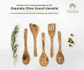 Olive Wood Kitchen Utensil Set - 5 Pcs Hand-Carved Wooden Cooking Spoon and Spatula Set for Nonstick Cookware
