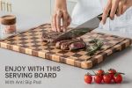Kitchen cutting board, upgraded grid cutting board, acacia wood cutting board, with drainage channels and handles, large butcher cutting board tray