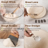 The yeast bread basket set includes a proofing bowl, a lid, a dough mixer, a dough grater, and a scraper. It is 9 inches in diameter