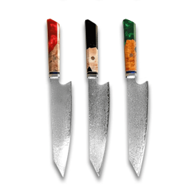 Chef's Knife For Japanese Cuisine In Damascus (Option: Red Green Black-34.7cm)
