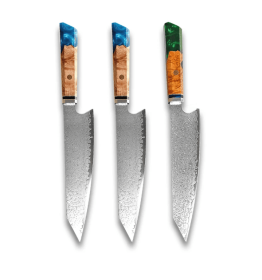 Chef's Knife For Japanese Cuisine In Damascus (Option: Blue Blue Green-34.7cm)
