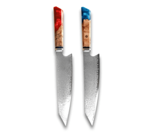 Chef's Knife For Japanese Cuisine In Damascus (Option: Red blue-34.7cm)