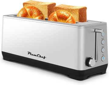4-Slice Toaster, Extra Wide Long Slot Toaster, 6 Settings, Bagel, Defrost, Reheat, Removable Crumb Tray, Stainless Steel Housing, Silver (Option: KRT6031S)
