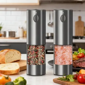 2PCS Electric Salt And Pepper Grinder Set - Battery-powered Spice Grinder, Adjustable For Coarseness, Perfect For Home Kitchens, Durable Plastic, (Option: defaulttitle)