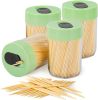 Sturdy Safe Toothpick Holder with 1600 Natural Wood Toothpicks for Teeth Cleaning, Unique Home Design Decoration, Unusual Gift, 4 Pack