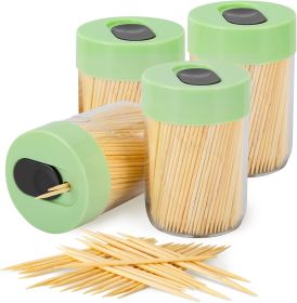 Sturdy Safe Toothpick Holder with 1600 Natural Wood Toothpicks for Teeth Cleaning, Unique Home Design Decoration, Unusual Gift, 4 Pack (Color: Green)