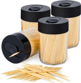 Sturdy Safe Toothpick Holder with 1600 Natural Wood Toothpicks for Teeth Cleaning, Unique Home Design Decoration, Unusual Gift, 4 Pack (Color: Black)