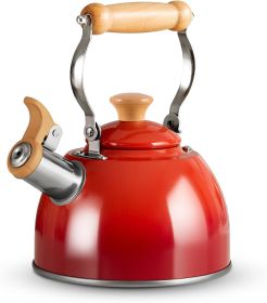 Tea Kettle, Tea Pot with Cool Touch Ergonomic Handle, Teapot Food Grade Stainless Steel, Tea Kettle Stovetop, Kettle Teapot, Whistling Tea Kettle (Color: Gradient Red(1.6QT))