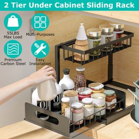 2 Tier Under Sink Organizers Pull Out Under Cabinet Basket Storage Shelf Sliding Drawer for Kitchen Bathroom (Color: AS  PIC)