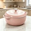 6 Quart Enamel Cast Iron Dutch Oven with Moisture-Sealing Lid for Bread Baking Braising And Slow Cooking, Dual Handles, Oven Safe